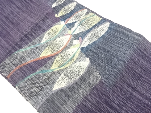 JAPANESE NAGOYA OBI / MAWATA TSUMUGI / WOVEN ABSTRACT FLORAL PLANTS